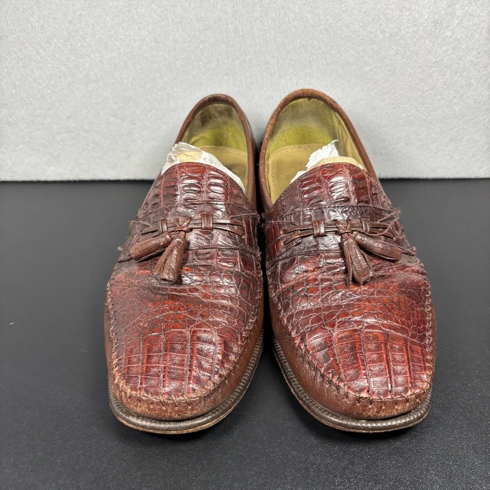 Brass Boot Alligator Tassel Loafers Men 13 M Brown Caiman Leather Dress Shoes